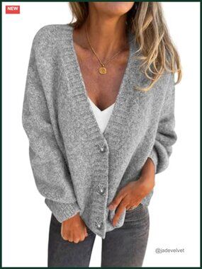 Women's Chunky Knit Cardigan V-Neck Button Down Long Sleeve Oversized Sweater